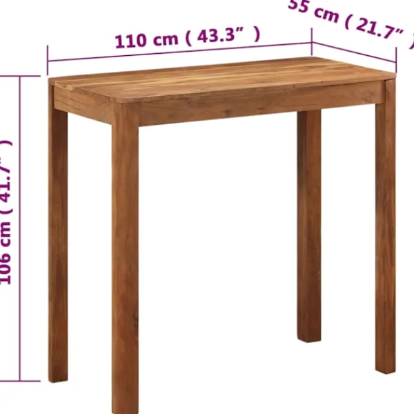 vidaXL Matbord>Barbord massivt trä med honungsfinish 110x55x106 cm