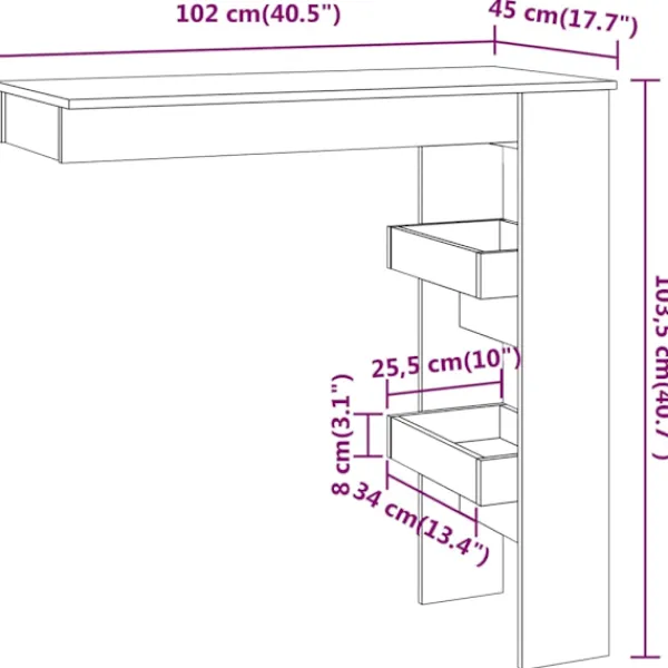vidaXL Matbord>Barbord väggmonterat glans 102x45x103,5 cm konstruerat trä