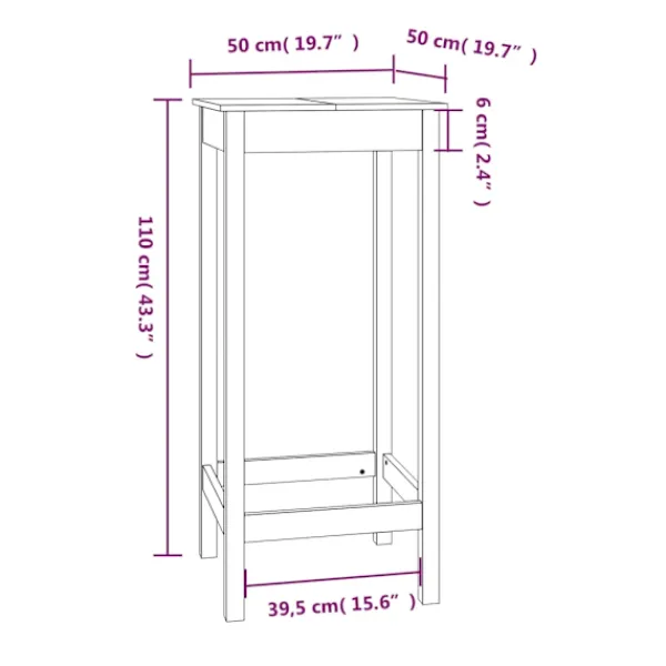 vidaXL Matbord>Barbord 50x50x110 cm massiv furu