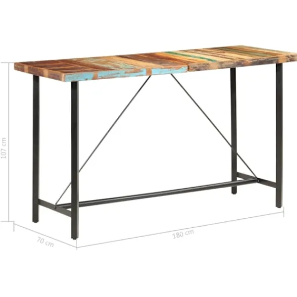 vidaXL Matbord>Barbord 180x70x107 cm massivt återvunnet trä