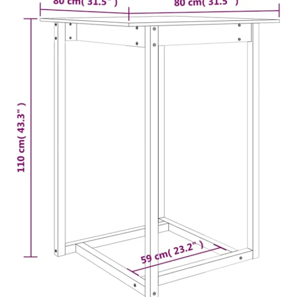 vidaXL Matbord>Barbord 80x80x110 cm massiv furu