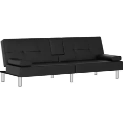 vidaXL Soffor>Bäddsoffa med mugghållare konstläder