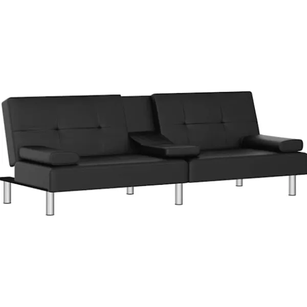 vidaXL Soffor>Bäddsoffa med mugghållare konstläder