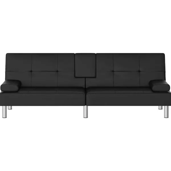 vidaXL Soffor>Bäddsoffa med mugghållare konstläder