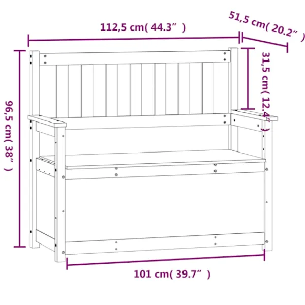 vidaXL Balkongmöbler>Bänk 112,5x51,5x96,5 cm massiv furu