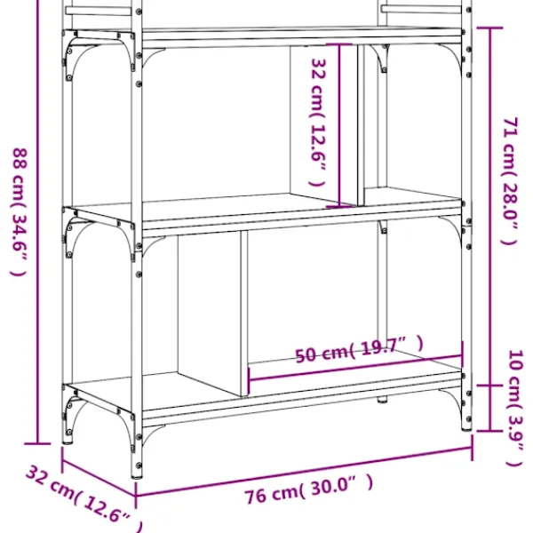 vidaXL Hyllor>Bokhylla 3 hyllplan rökfärgad 76x32x88 cm konstruerat trä Brun