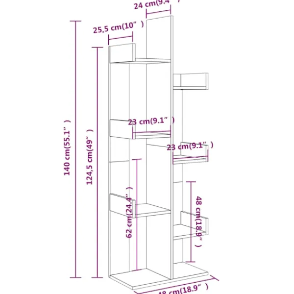 vidaXL Hyllor>Bokhylla grå sonoma 48x25,5x140 cm konstruerat trä Grå