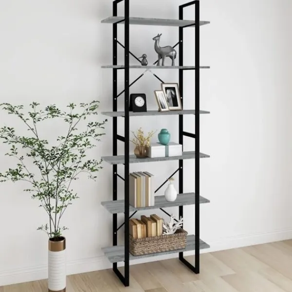 vidaXL Hyllor>Bokhylla grå sonoma 80x30x210 cm konstruerat trä Grå