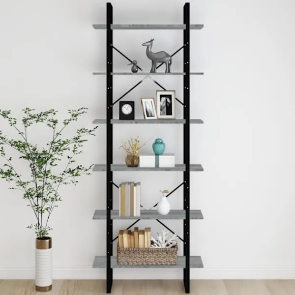 vidaXL Hyllor>Bokhylla grå sonoma 80x30x210 cm konstruerat trä Grå