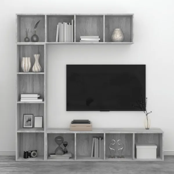 vidaXL Tv-Bänkar>Bokhylla/TV-bänk 3 delar set grå sonoma 180x30x180 cm Grå