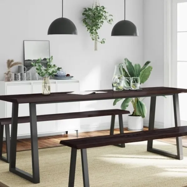 vidaXL Matgrupper>Bordsskiva mörk 220x50x(2-6) cm massivt trä levande kant