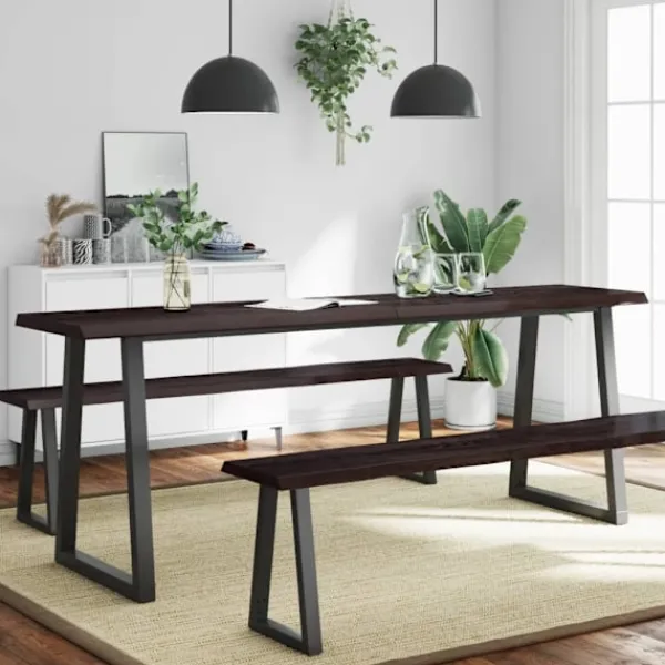 vidaXL Matgrupper>Bordsskiva mörk 220x50x(2-6) cm massivt trä levande kant