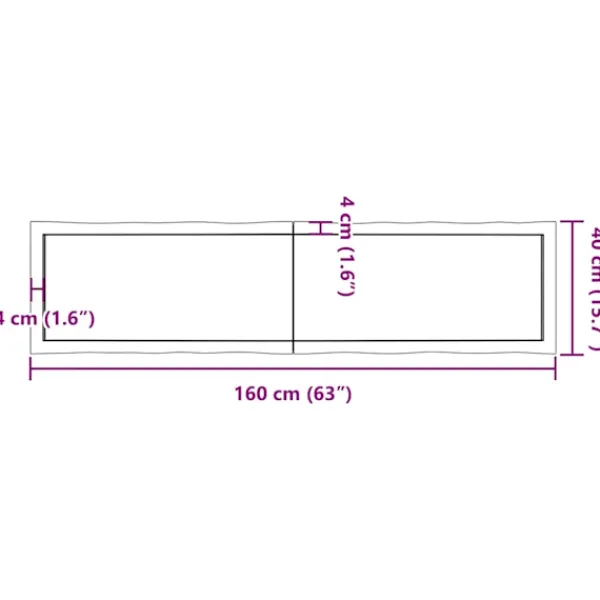 vidaXL Småbord>Bordsskiva mörk 160x40x(2-4) cm massivt trä levande kant