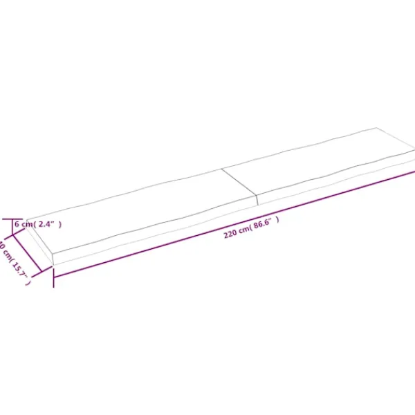 vidaXL Matgrupper>Bordsskiva mörk 220x40x(2-6) cm massivt trä levande kant