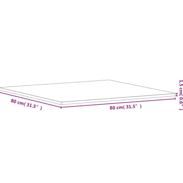 vidaXL Matbord>Bordsskiva 80x80x1,5 cm fyrkantig massivt bokträ