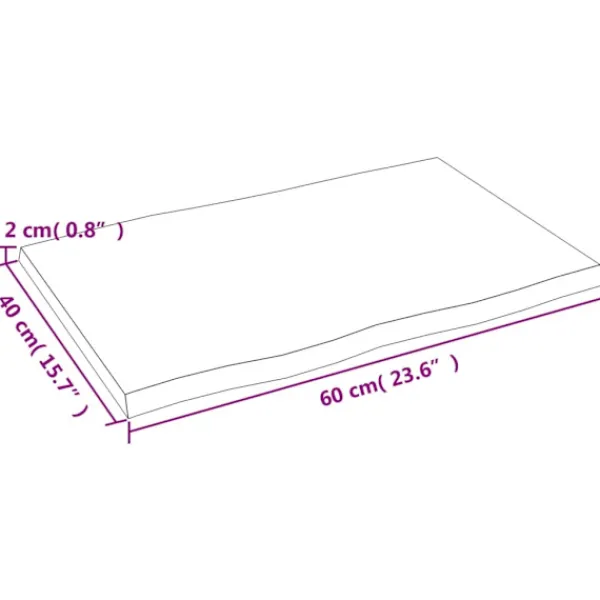 vidaXL Småbord>Bordsskiva 60x40x2 cm obehandlad massiv ek levande kant