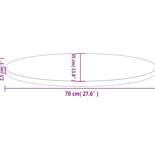 vidaXL Småbord>Bordsskiva 70x35x2,5 cm oval massiv furu