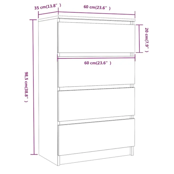 vidaXL Byråer>Byrå ek 60x35x98,5 cm konstruerat trä