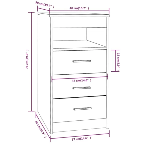 vidaXL Byråer>Byrå ek 40x50x76 cm konstruerat trä