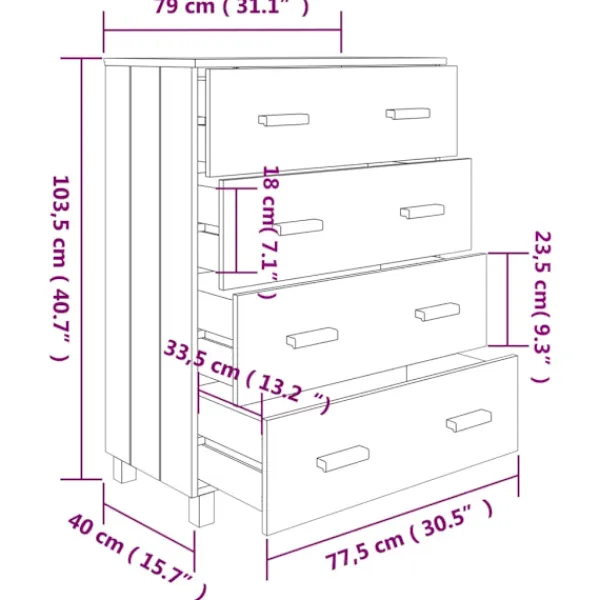 vidaXL Byråer>Byrå HAMAR honungs 79x40x103,5 cm massiv furu
