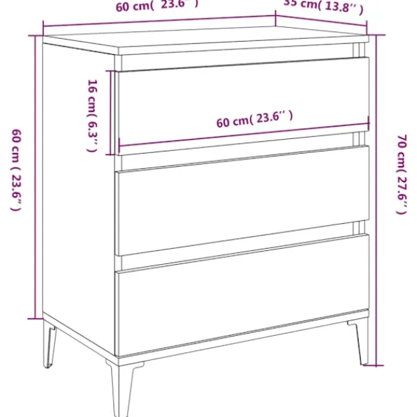 vidaXL Byråer>Byrå rökfärgad ek 60x35x70 cm konstruerat trä