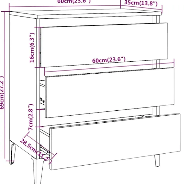 vidaXL Byråer>Byrå rökfärgad ek 60x35x69 cm konstruerat trä