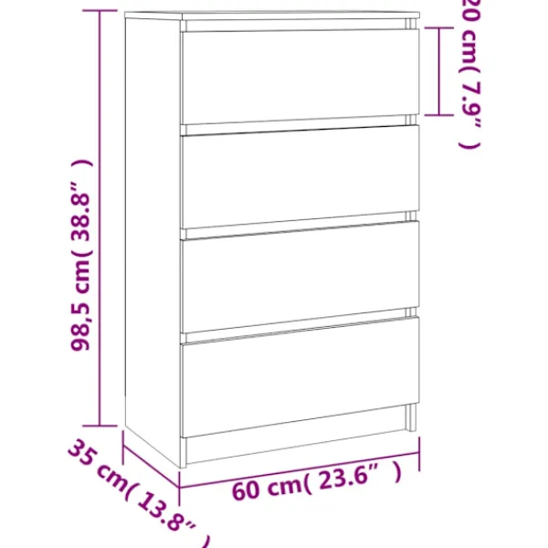 vidaXL Byråer>Byrå sonoma-ek 60x35x98,5 cm konstruerat trä