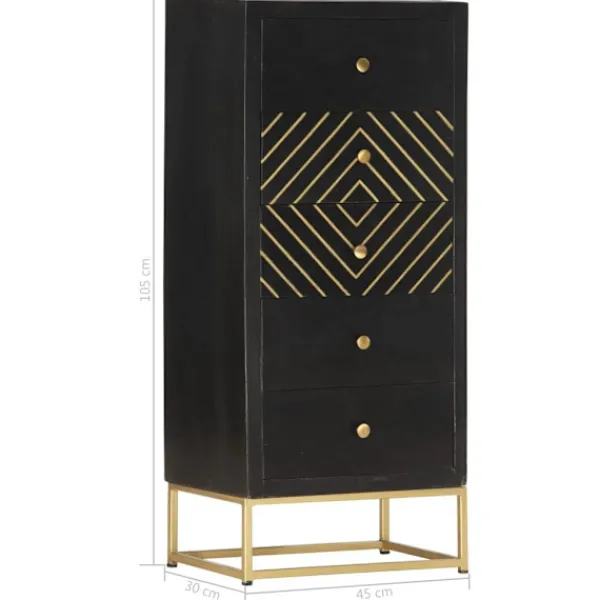 vidaXL Byråer>Byrå och guld 45x30x105 cm massivt mangoträ
