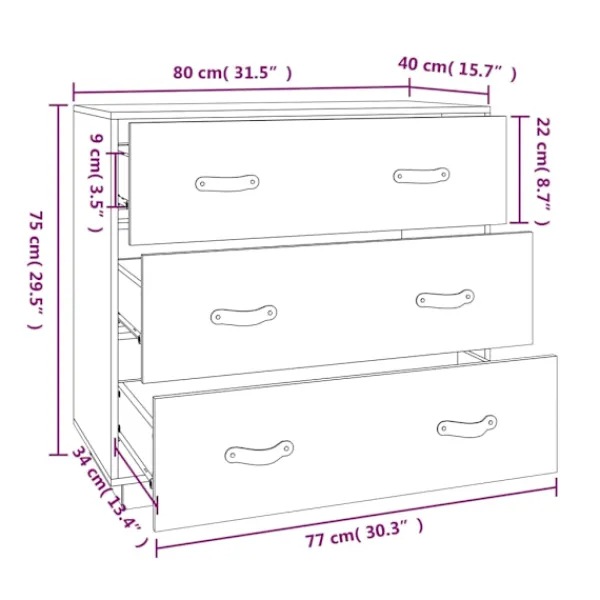 vidaXL Byråer>Byrå 80x40x75 cm massiv furu