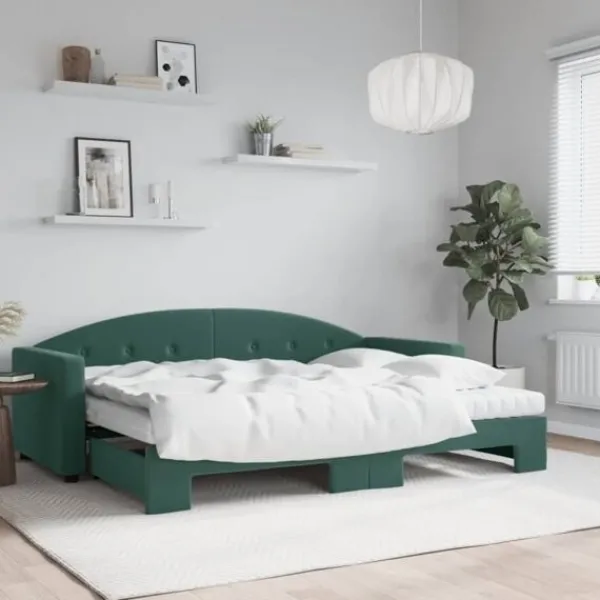 vidaXL Soffor>Dagbädd utdragbar med madrasser mörk 80x200 cm sammet