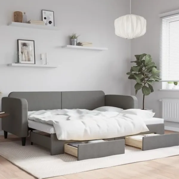 vidaXL Soffor>Dagbädd utdragbar med lådor mörk 80x200 cm tyg