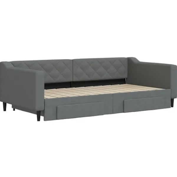 vidaXL Soffor>Dagbädd utdragbar med lådor mörk 100x200 cm tyg