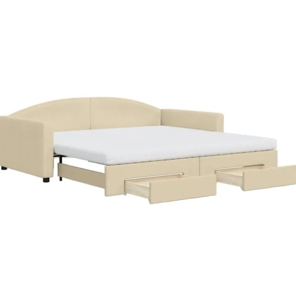 vidaXL Soffor>Dagbädd utdragbar med lådor gräddvit 100x200 cm tyg Kräm