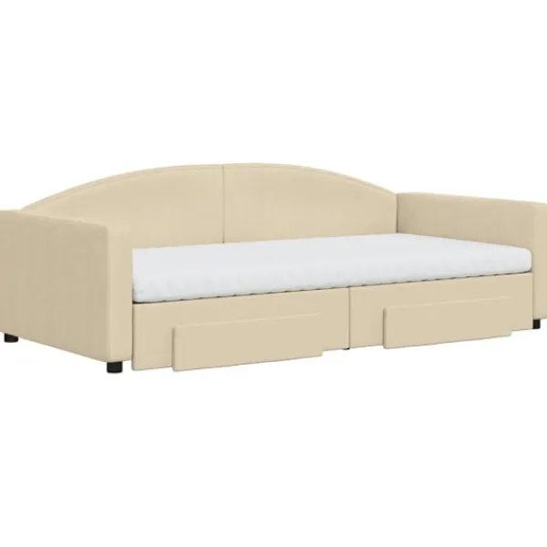 vidaXL Soffor>Dagbädd utdragbar med lådor gräddvit 100x200 cm tyg Kräm