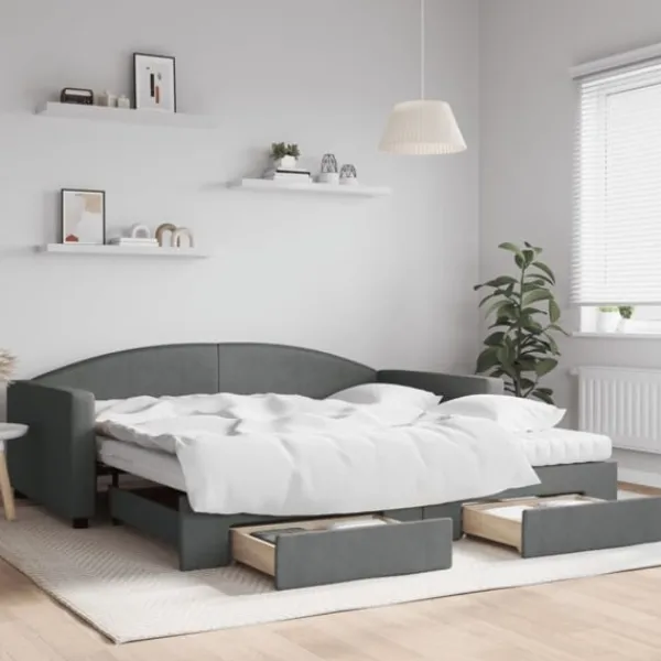 vidaXL Soffor>Dagbädd utdragbar med lådor mörk 100x200 cm tyg