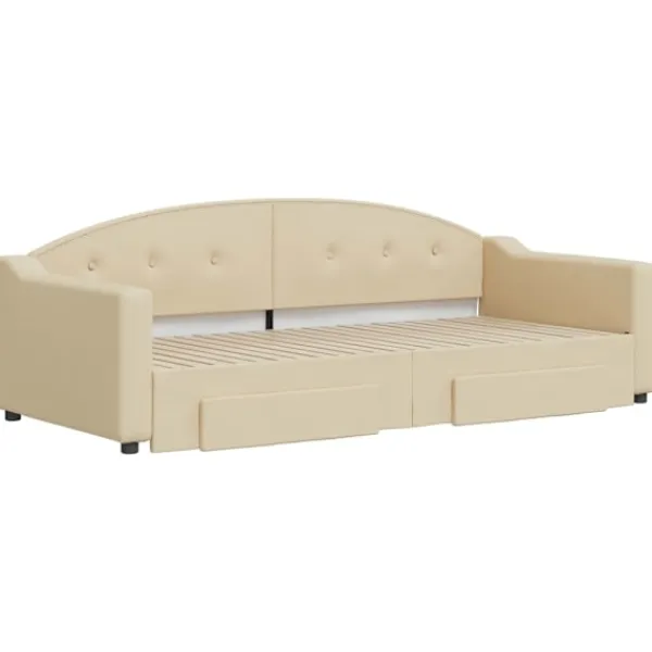vidaXL Soffor>Dagbädd utdragbar med lådor gräddvit 90x200 cm tyg Kräm