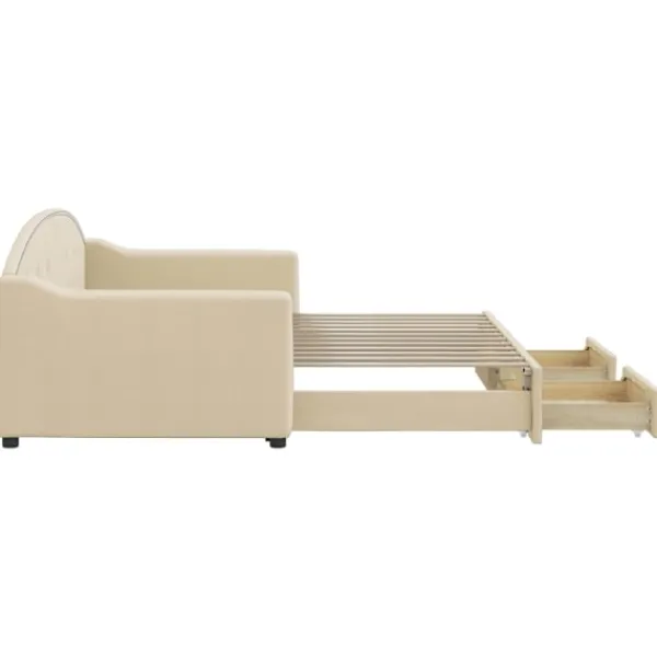 vidaXL Soffor>Dagbädd utdragbar med lådor gräddvit 90x200 cm tyg Kräm