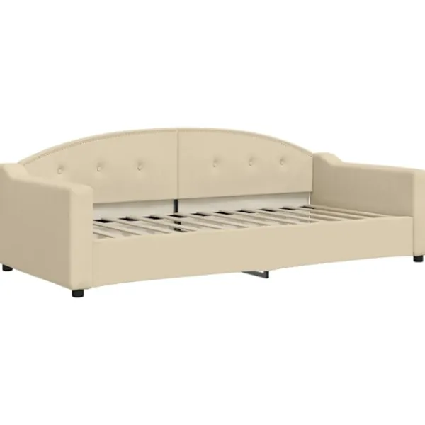 vidaXL Soffor>Dagbädd utdragbar med lådor gräddvit 90x200 cm tyg Kräm