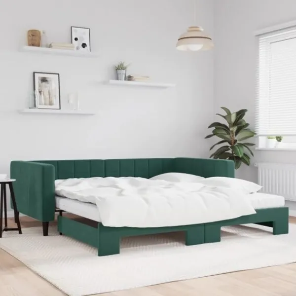 vidaXL Soffor>Dagbädd utdragbar och madrasser mörk 100x200 cm sammet