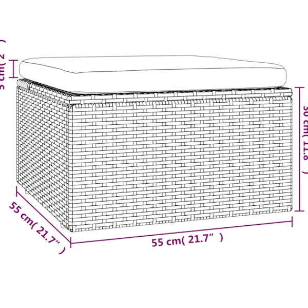 vidaXL Sittpuffar>Fotpall med dyna för trädgården 55x55x30 cm konstrotting