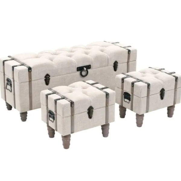 vidaXL Kistor & Koffertar>Förvaringsbänk set 3 delar massivt trä och stål 112x37x45 cm