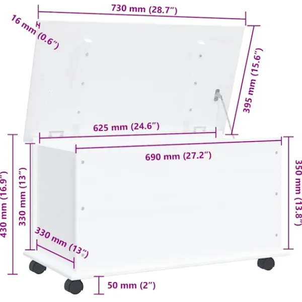 vidaXL Kistor & Koffertar>Förvaringskista på hjul ALTA 73x39,5x43 cm massiv furu