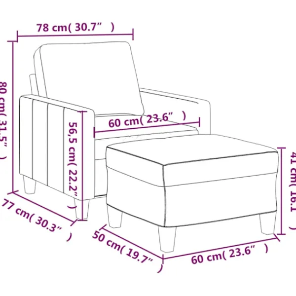 vidaXL Fåtöljer>Fåtölj med fotpall gräddvit 60 cm konstläder