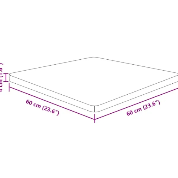 vidaXL Småbord>Fyrkantig bordsskiva 60x60x4 cm obehandlad massiv ek
