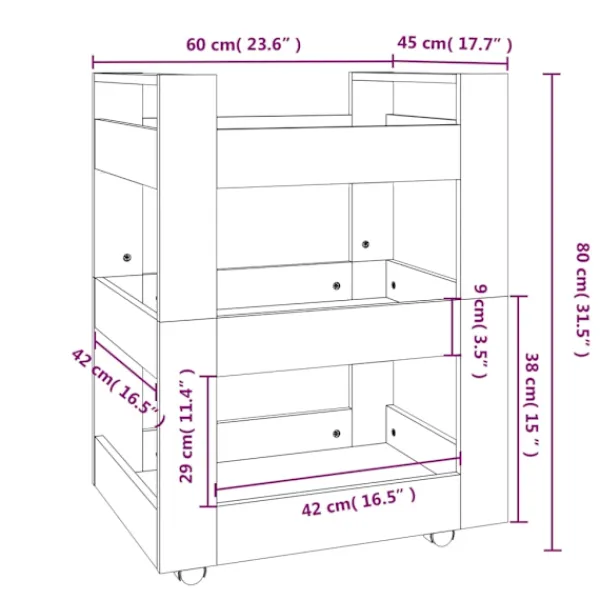 vidaXL Köksö>Köksvagn sonoma-ek 60x45x80 cm konstruerat trä