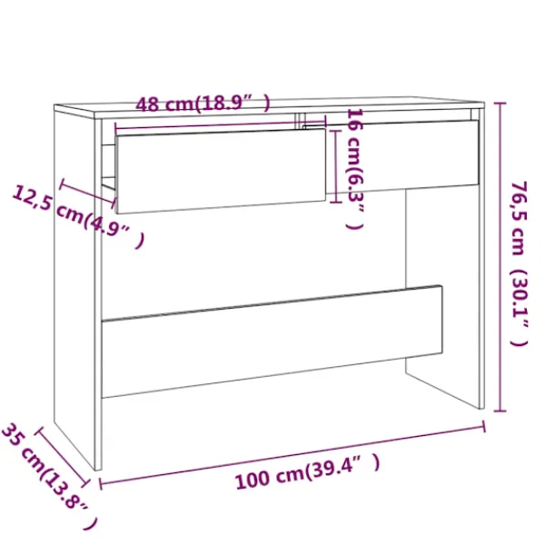 vidaXL Småbord>Konsolbord betong 100x35x76,5 cm konstruerat trä