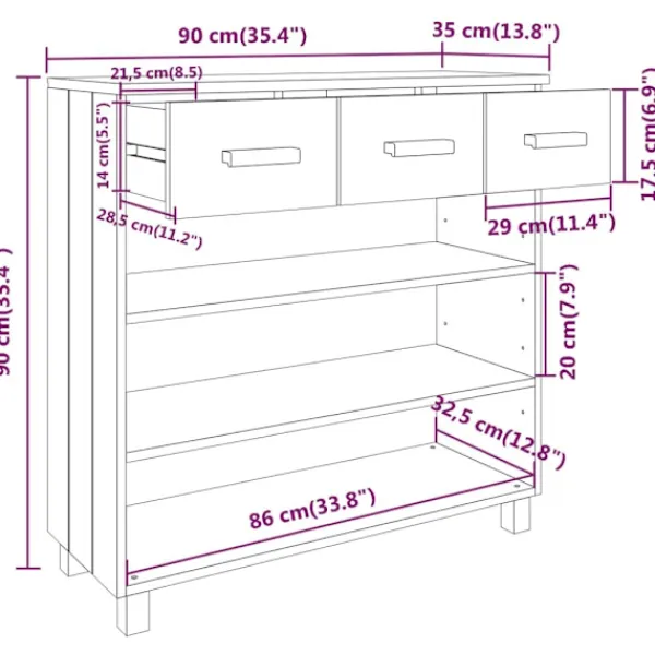 vidaXL Skåp>Konsolbord HAMAR mörk 90x35x90 cm massiv furu