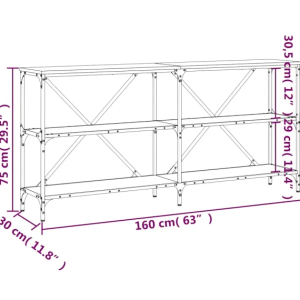 vidaXL Småbord>Konsolbord sonoma-ek 160x30x75 cm konstruerat trä och järn