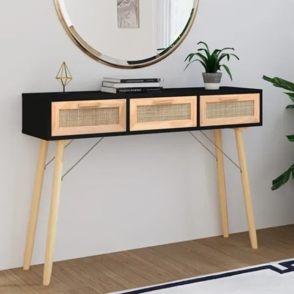 vidaXL Småbord>Konsolbord 105x30x75 cm massiv furu och naturlig rotting
