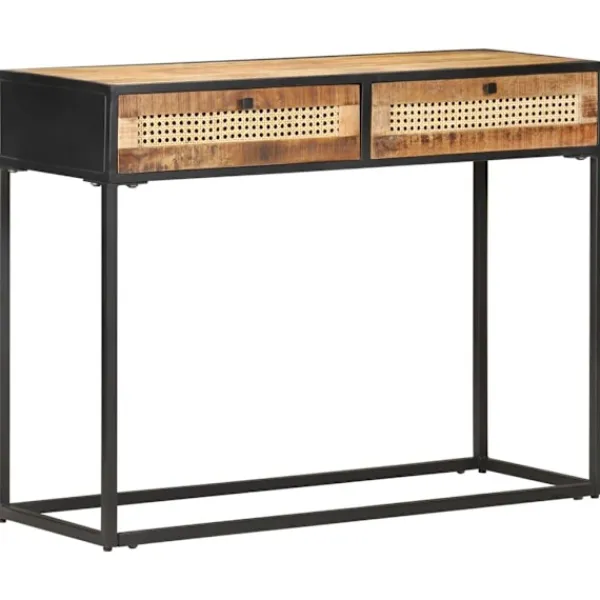 vidaXL Småbord>Konsolbord 100x35x75 cm grovt mangoträ och naturlig rotting